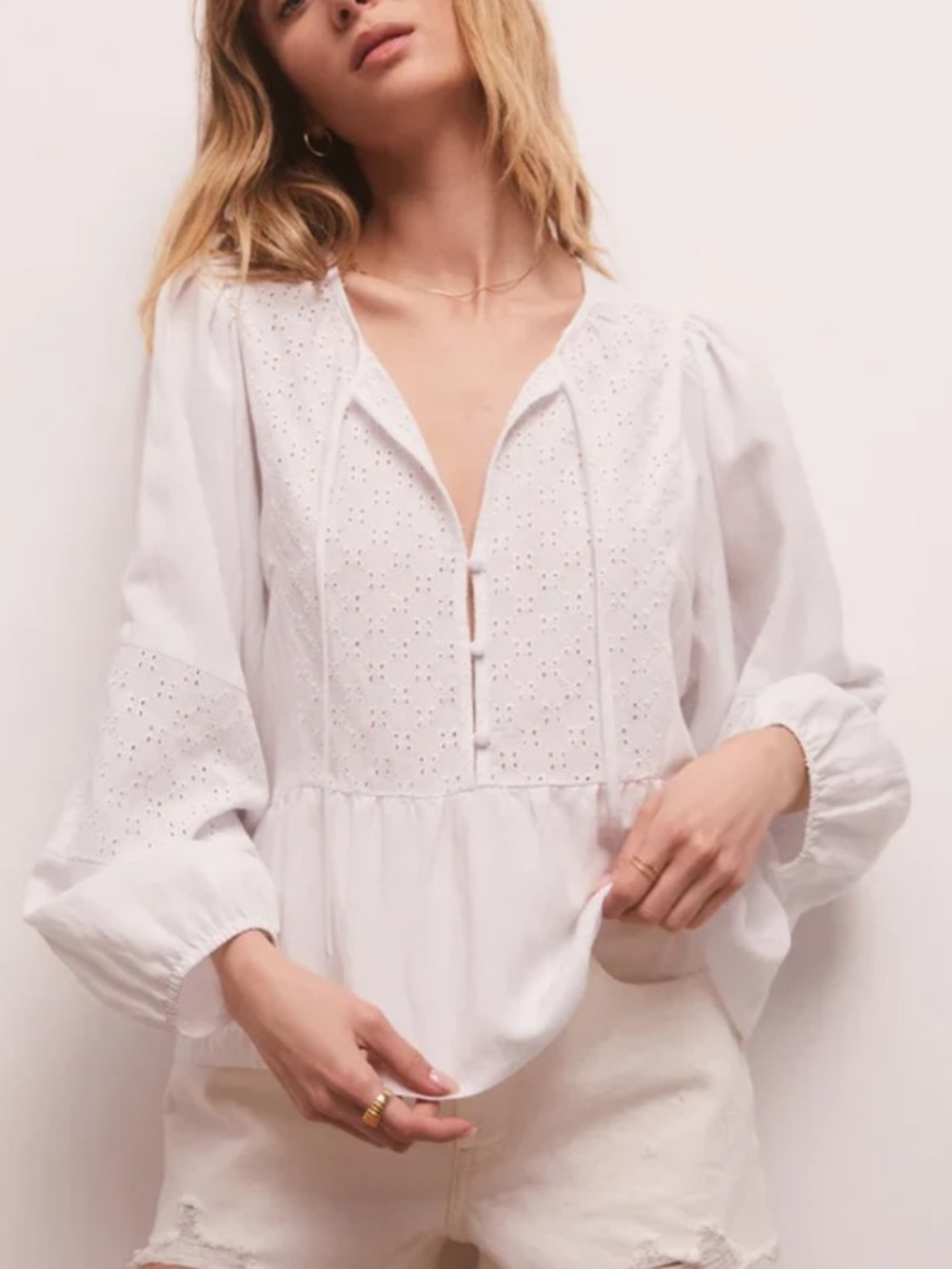 Z SUPPLY Celeste white eyelet balloon sleeve peasant blouse sz medium